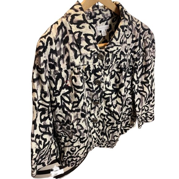 Charter Club Black White Gray Button Down Cropped Swing Linen Jacket Sz XL - Picture 3 of 10